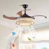 Contemporary LED Retractable Ceiling Fan with Light and Remote Control, Quiet Reversible Motor,4 Blades Modern Ceiling Fans for Kitchen Bedroom Dining