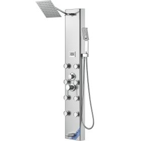 VEVOR Shower Panel System, 5 Shower Modes, Digital Display Shower Panel Tower, Rainfall, 8 Massage Jets, Tub Spout, 3-Setting Handheld Shower Head 59"