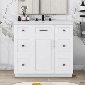 Modern White 36-Inch Freestanding Bathroom Vanity Cabinet with Resin Integrated Basin - With 4 drawers 1 Soft-Close Door, Multi-Functional Storage