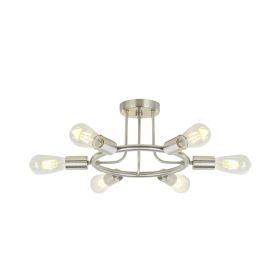 6 Light Modern Sputnik Lights Semi Flush Mount Ceiling Light Brushed Nickel Finished