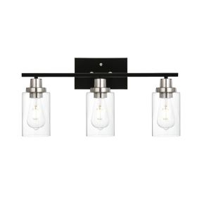 Modern Bathroom Lighting with Clear Glass Shade, 3-Light Black Vanity Light Wall Mount Lamp for Bedroom Vanity Table Bathroom Dressing Table, Brushed