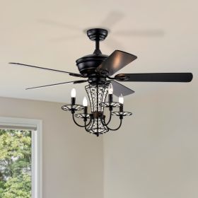 52 Inch Crystal Chandelier Fan with Lights and Remote Control, Modern Ceiling Fan with Dual Finish Reversible Blades, Fandelier for Living Room, Dinin