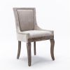 Furniture,Ultra Side Dining Chair, Thickened fabric chairs with neutrally toned solid wood legs, Bronze nail head, Set of 2, Beige