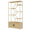 Rattan bookshelf 7 tiers Bookcases Storage Rack with cabinet for Living Room Home Office, Natural, 39.4'' W x 13.8'' D x 75.6'' H.