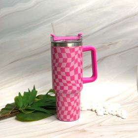 Stylish Checker Large Water Cup With Handle (Color: Pink)