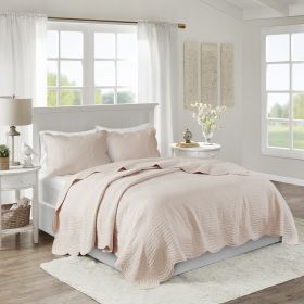 3 Piece Reversible Scalloped Edge Quilt Set (Color: as Pic)