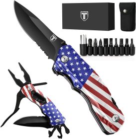 9 in 1 Multitool Pocket Knife (Color: US Flag)