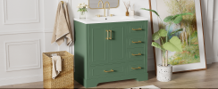 36-inch Traditional Bathroom Vanity with Resin Sink Combo Set,Bathroom Cabinet with Two Doors and Four Drawers